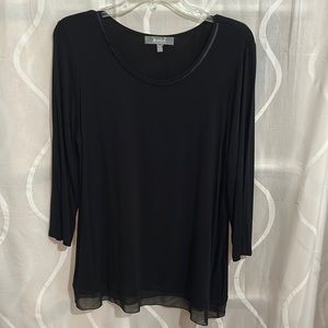Marled Reunited Clothing, Black, Rounded Neck, 3/4 sleeve Top, Size Medium